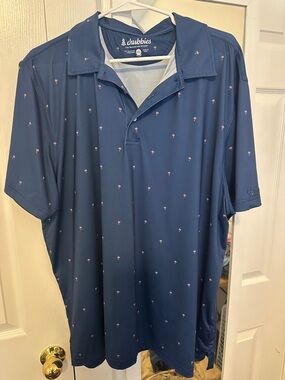 chubbies Navy Polo with Tiny Pink Palm Motif